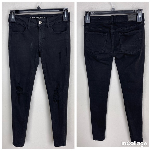 American Eagle Super Stretch X Black Distressed Jeggings size 2 regular - Picture 2 of 14